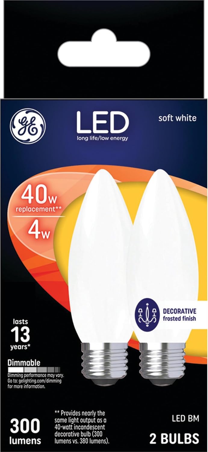 GE LED Light Bulbs, 40 Watt, Soft White, Frosted Decorative Bulbs, Medium Base (2 Pack)