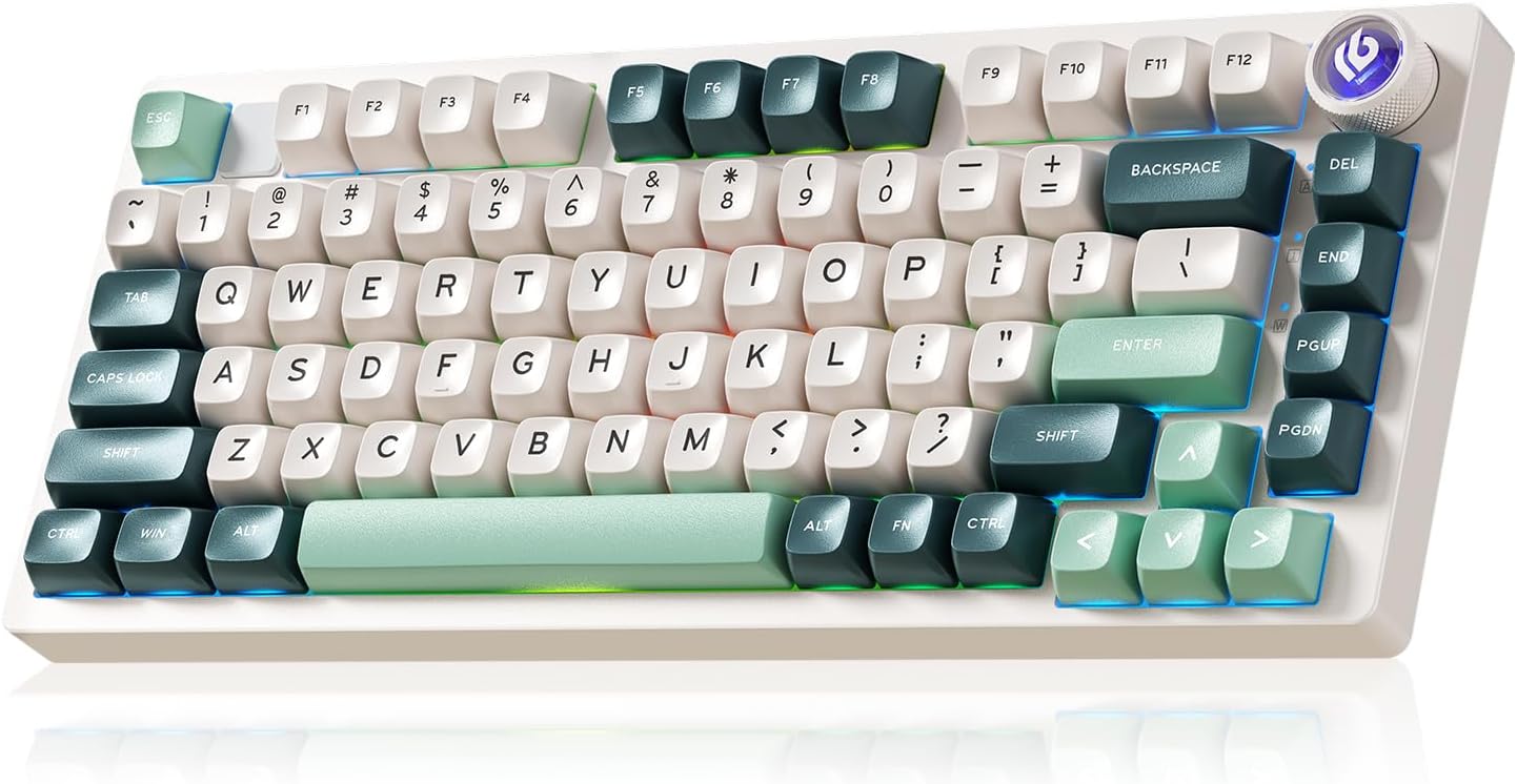 LEOBOG x Aula HI75C Pro PC Gaming Aluminum Alloy Keyboard,Bluetooth/USB-C/Wireless Tri-Modes Mechanical Keyboards,Hot Swappable Green Creamy Keyboard with Ice Vein Switch for Windows/Mac/Tablet Gamer
