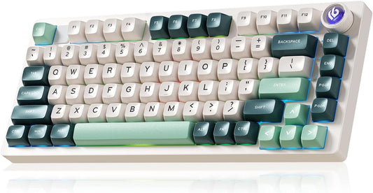 LEOBOG x Aula HI75C Pro PC Gaming Aluminum Alloy Keyboard,Bluetooth/USB-C/Wireless Tri-Modes Mechanical Keyboards,Hot Swappable Green Creamy Keyboard with Ice Vein Switch for Windows/Mac/Tablet Gamer