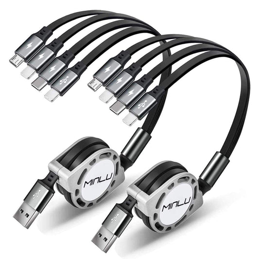 Multi USB Charger Cable 4A, Retractable Charging Cord for Multiple Devices | 4 in 1 Retractable Charger Cord with Type C/L/Micro USB Ports for iPhone 17 16 15 14/Samsung/Kindle Car Accessories-2Pack 4Ft