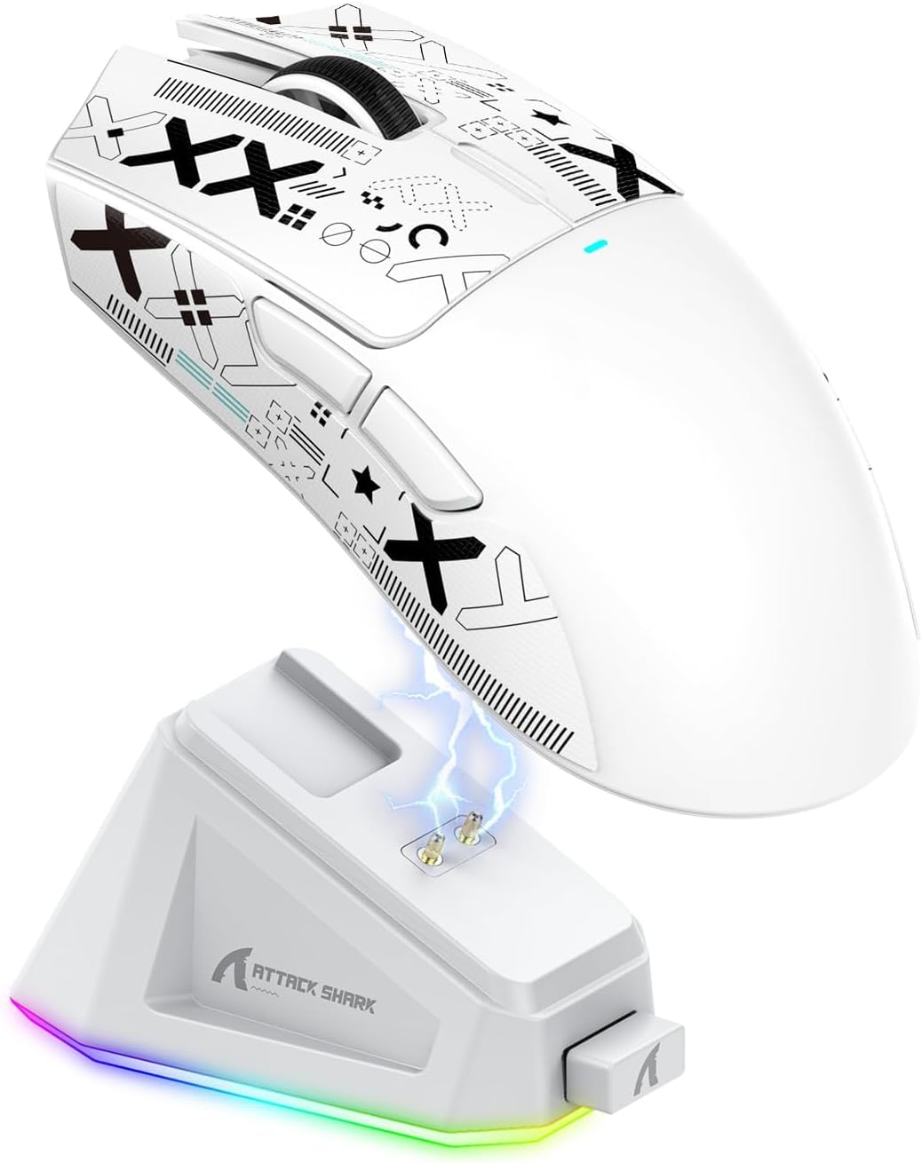 ATTACK SHARK X11 59g Lightweight Wireless Gaming Mouse,RGB Magnetic Charging Dock,Tri-Mode-BT/2.4G Wireless/Wired Mouse with Grip Tape,22000 DPI,5 Programmable Buttons for Pc/Mac(White&Sticker)
