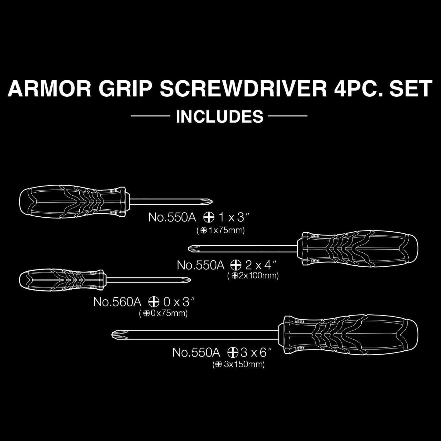 VESSEL ARMOR GRIP JISDRIVE Screwdriver 4PC. Set