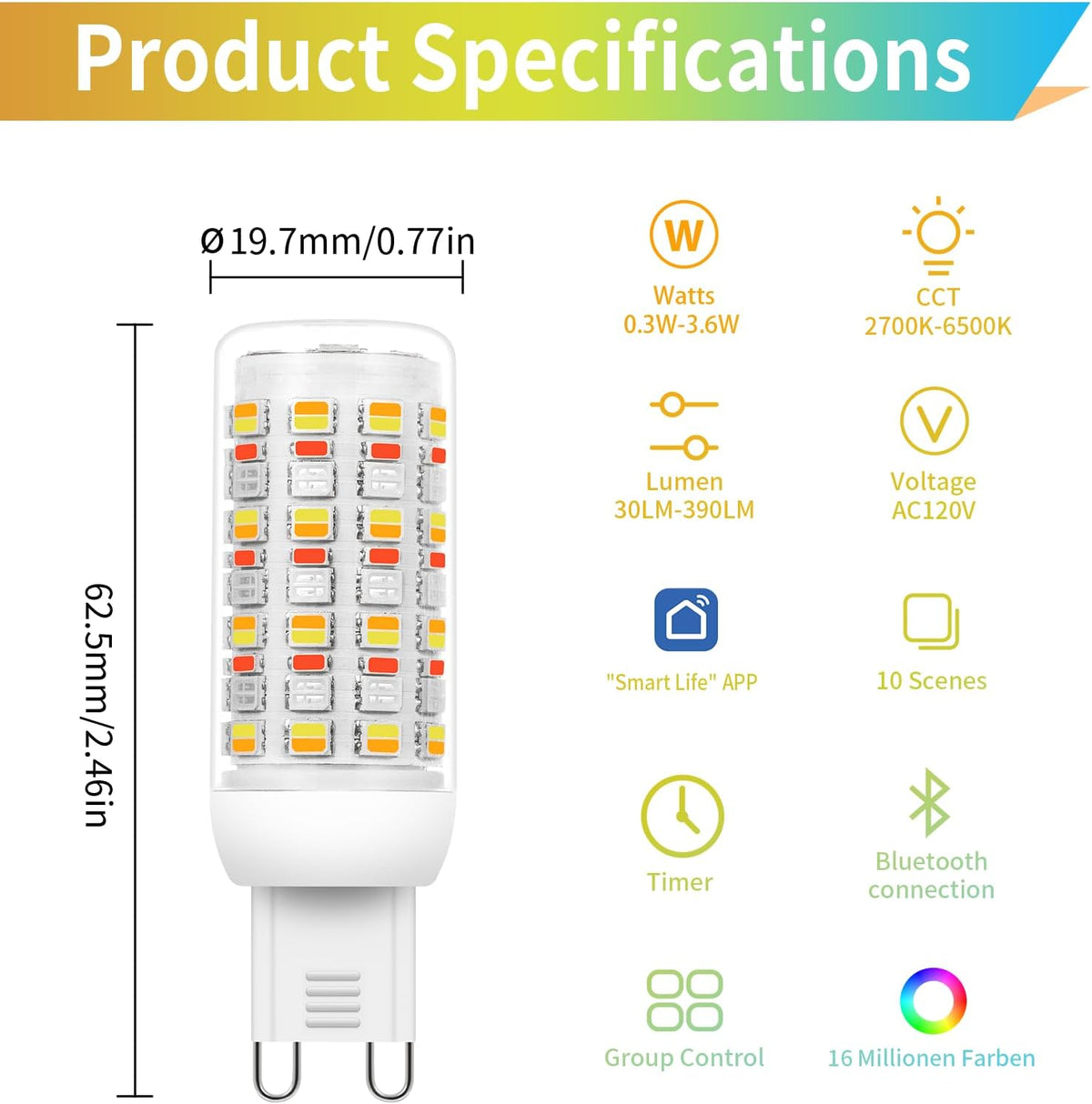I-SHUNFA Smart G9 RGBCW LED Bulbs, 3 Pack with Remote