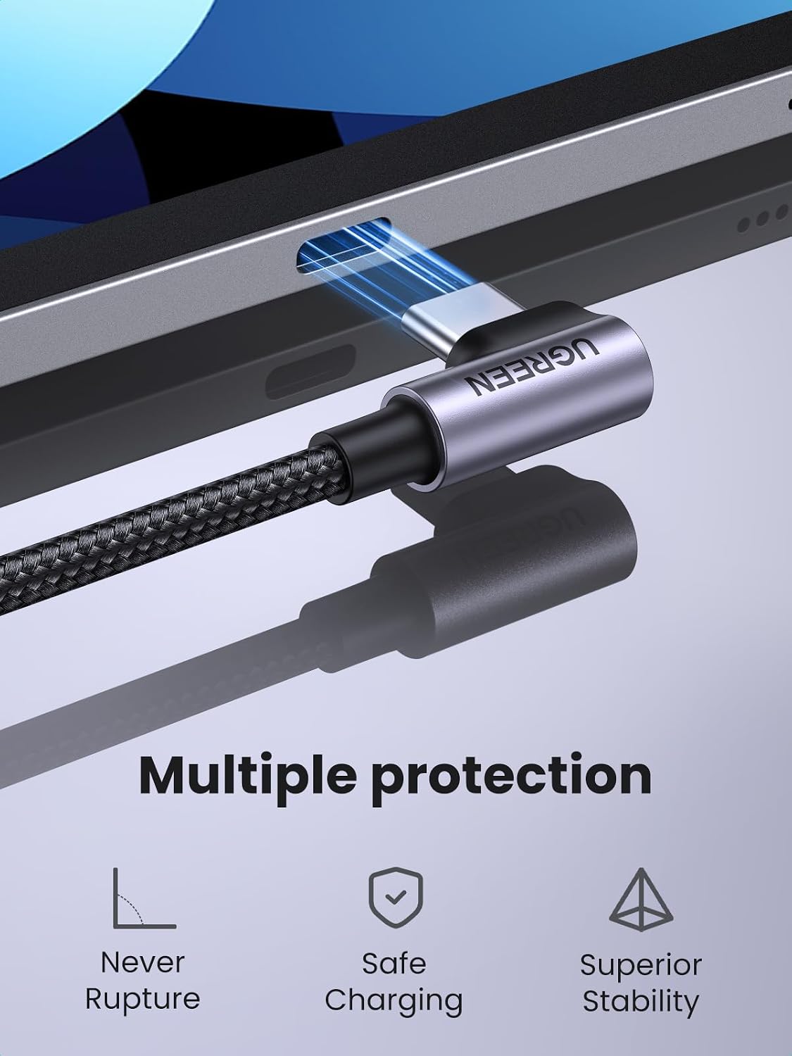 UGREEN 60W Right Angle USB C Cable, Fast Charging Cable, 10ft