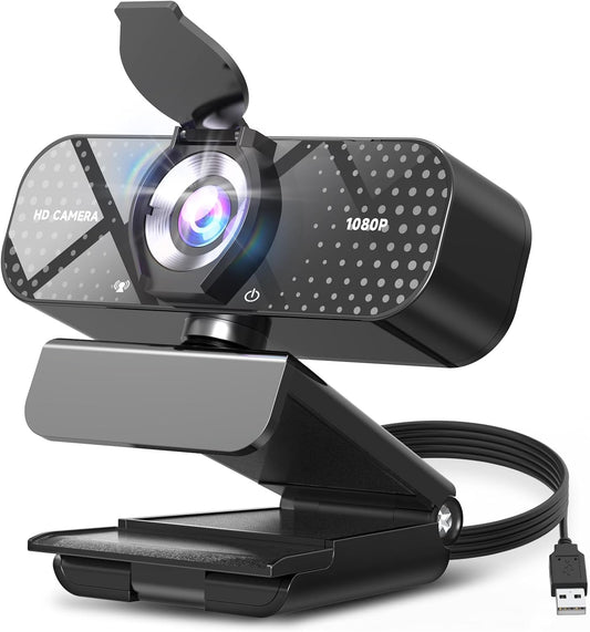 TRAUSI Webcam 1080P with Built-in Mic, Wide Angle & Privacy Cover for PC/Laptop, Plug & Play USB HD Computer Web Camera with Light Correction for Meetings, Streaming and Video Calling