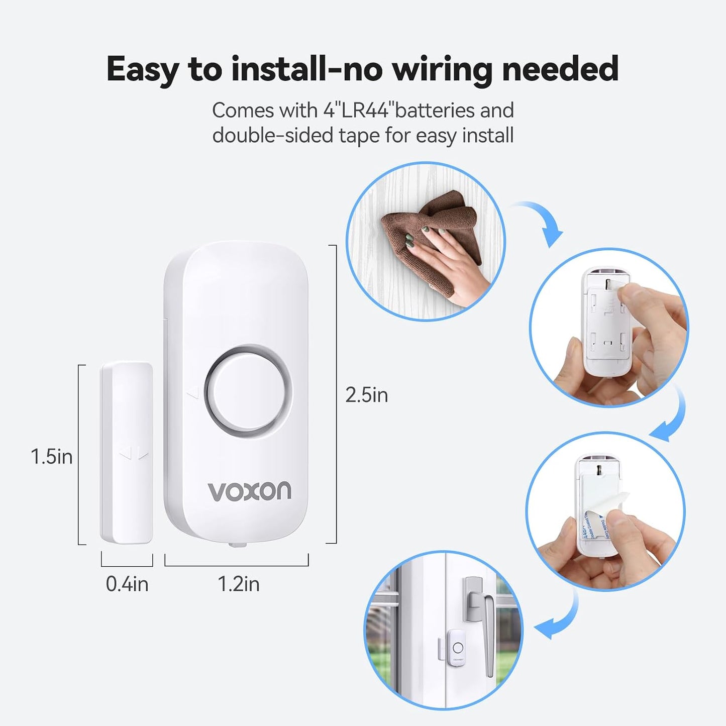 Door Window Alarm for Kids Safety, VOXON Door Alarm for Home Security Personal Security Window Alarms Sensor Burglar Door Alarm for Home, Cars, Sheds, Caravans DIY Kit Pack of 4