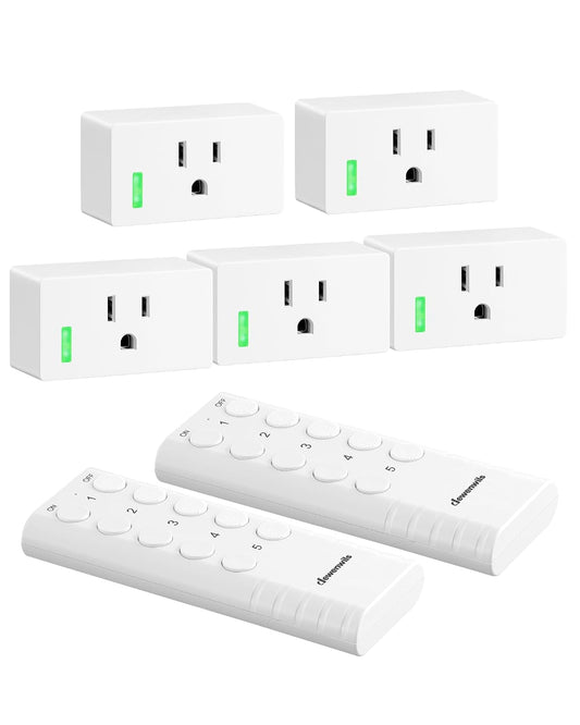 DEWENWILS 200FT Range Remote Control Outlet, No Interference Strong Signal, Indoor Wireless Outlet Switch for Lamps, Fans, Lights, 15A/1800W, ETL Listed (5 Outlets + 2 Remotes)