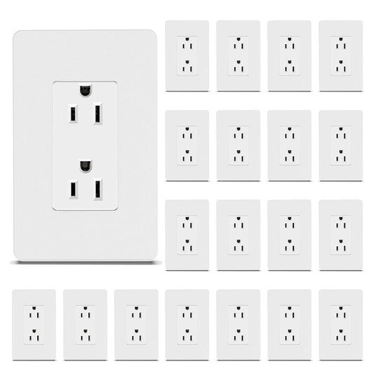 ThunderWay Decorator Outlet 15A, Non-Tamper Resistant, Matte White, 20 Pack