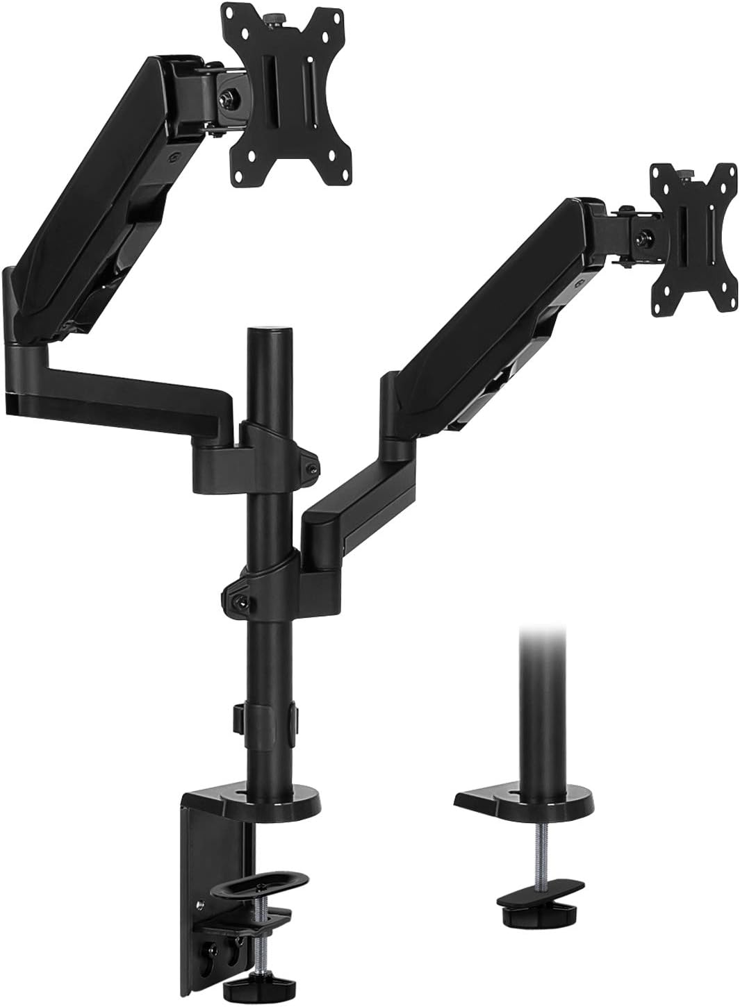 Mount-It! Dual Monitor Arm Desk Mount for 17–32" Screens, Gas Spring Adjustable Monitor Stand, Vertical Stack or Side-by-Side Setup, 17.6 lbs Each Arm, VESA 75x75 100x100, Clamp & Grommet Base MI-4762