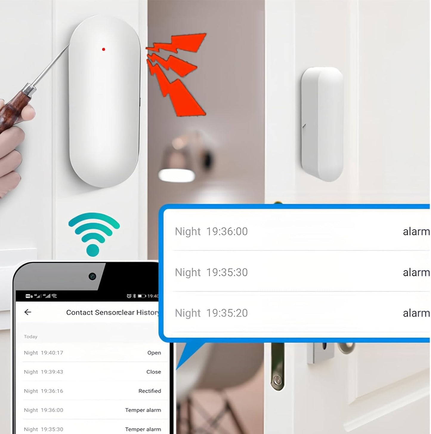 Mengshen 2 Pack WiFi Door Window Sensors Smart Contact Sensor App Alert | Open Detector with Notification Alerts, Compatible with Alexa Google Assistant