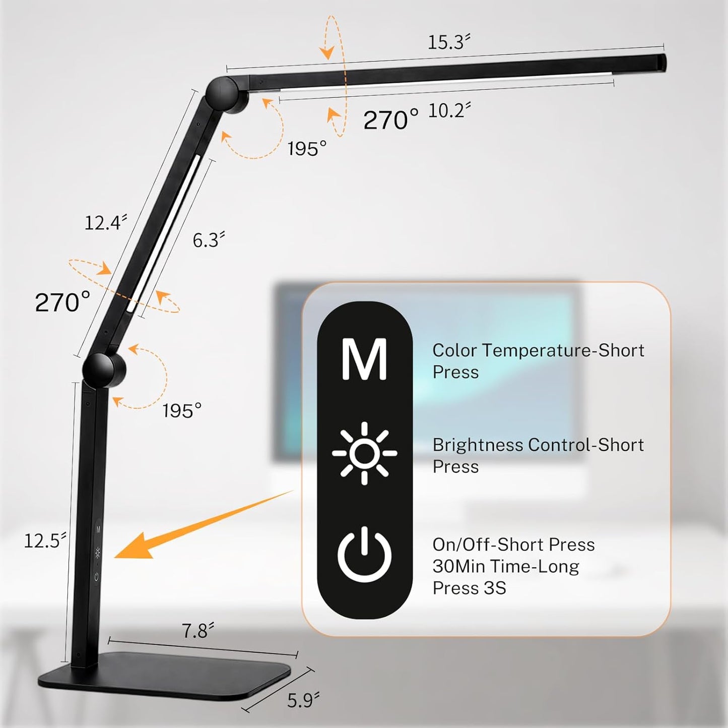 LED Desk Lamp for Home Office with Base, Dimmable Eye Care Architect Desk Light, Adjustable Swing Arm Dual-Light Lighting for Computer Monitor Work Desk Light, Reading, Study &amp; Workbench