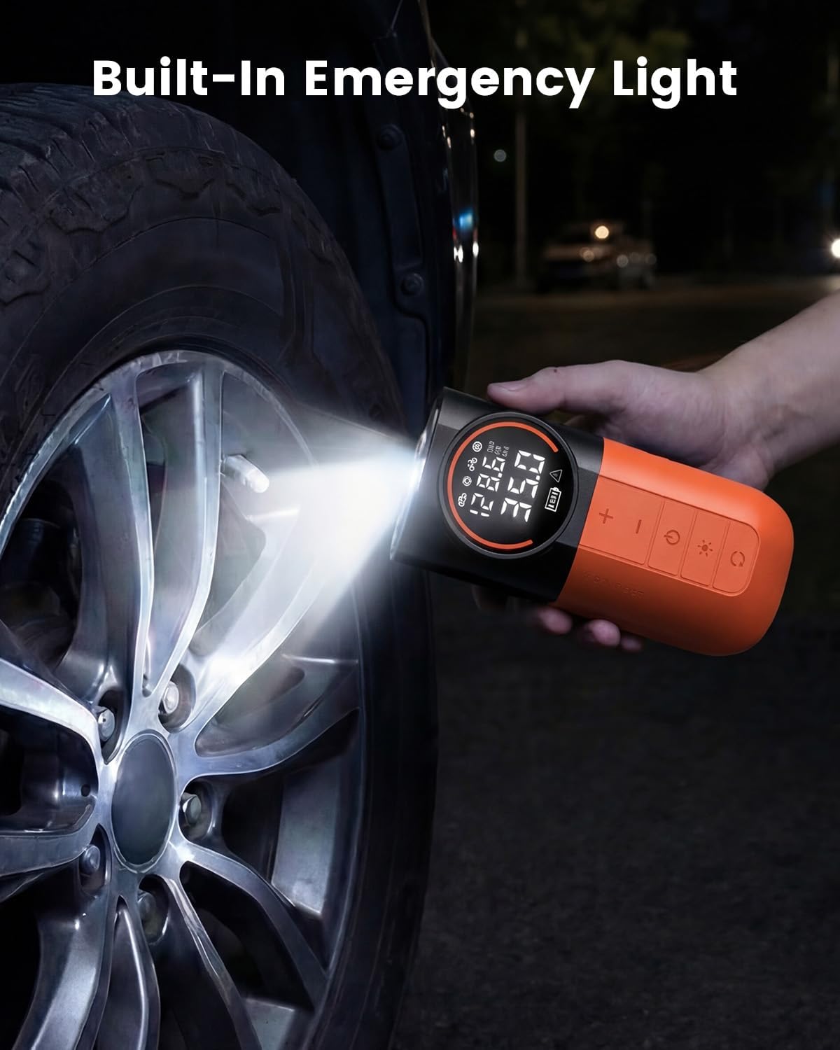 ETENWOLF S1 Tire Inflator Portable Air Compressor, 160PSI Cordless Air Pump | Fast Inflation,Tire Pump for Car Tires,Motorcycle,Balls-Bike Pump with LED Light-Auto-Shut Off-Digital Pressure Gauge, Orange