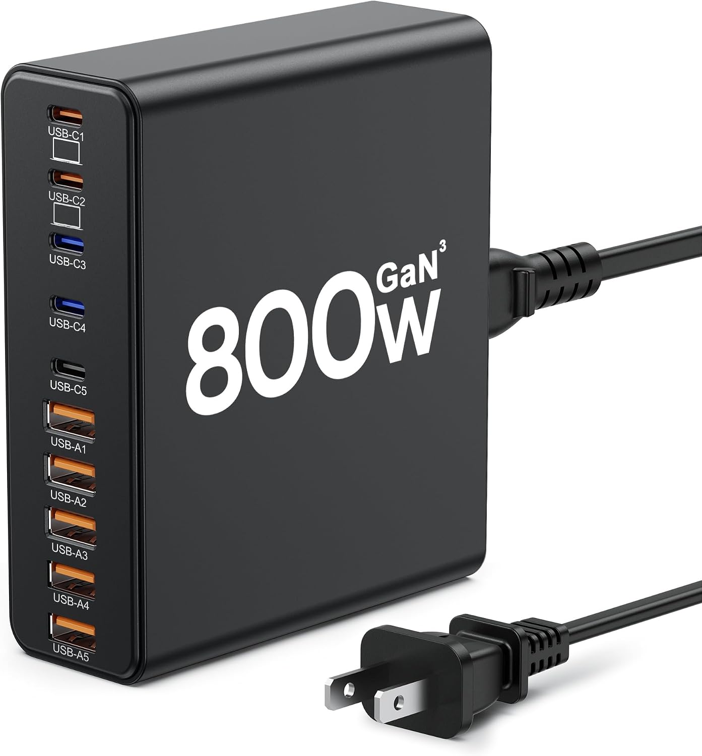 800W USB C Charger Block,10-Port GaN Charging Station | Fast Charging Type C & USB A Wall Charger Adapter for MacBook Pro/Air,iPhone,iPad,Dell XPS,Samsung Galaxy (Bright Black)