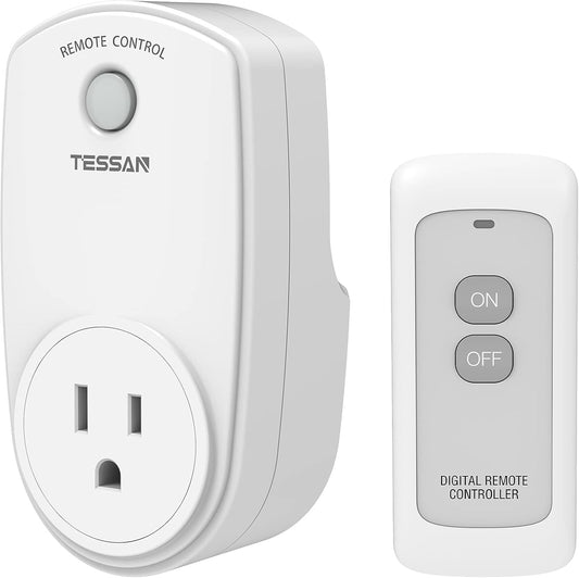 TESSAN Remote Control Outlet, Wireless Electrical Plug Switch, 100FT RF | Remote Light Switch, On Off Switch for Lights, Lamps, Fans, 100ft RF Range, 1200W, 1 Remote + 1 Outlet