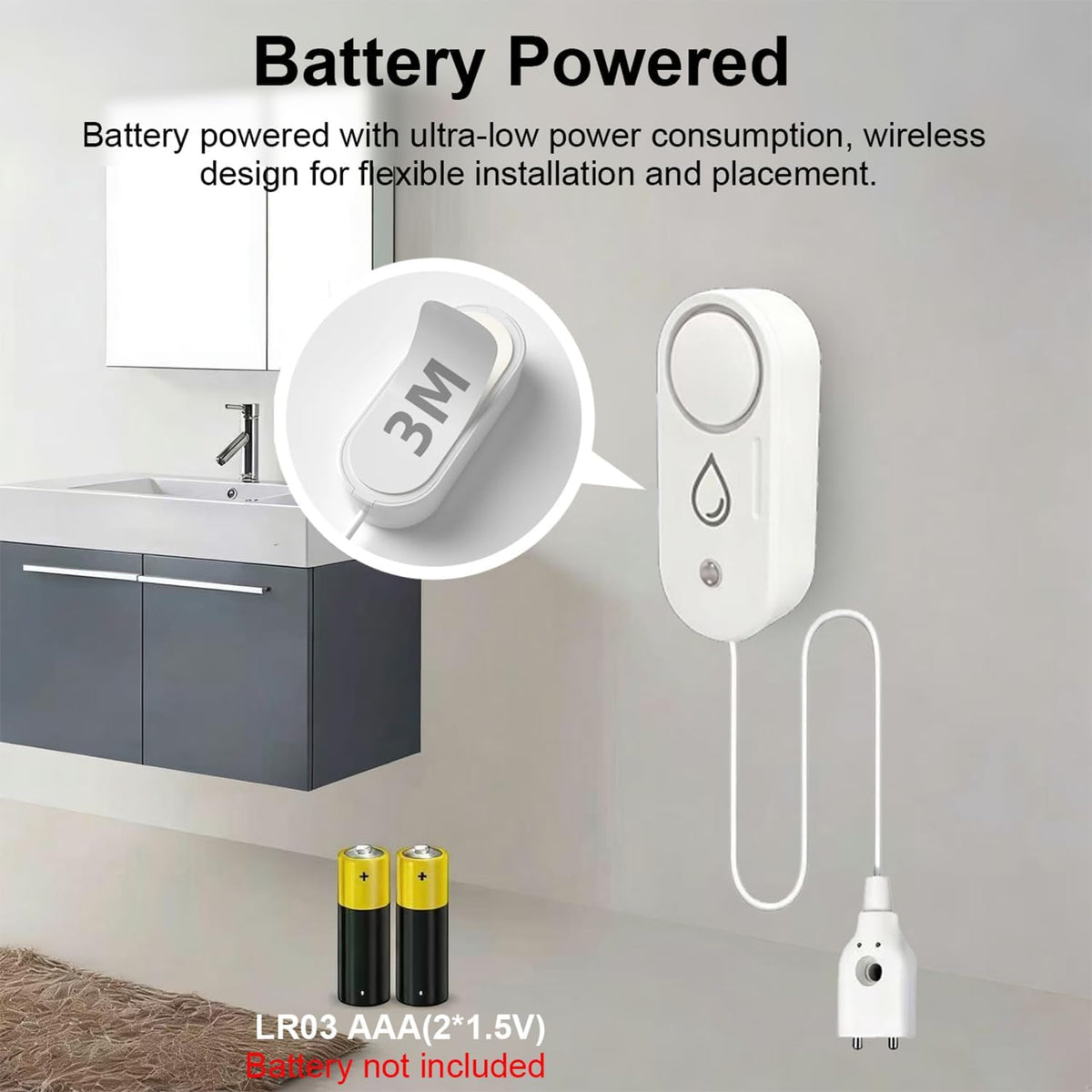 Haozee Zigbee Water Detector with 110 dB Siren Alarm, Wireless Water Sensor | Flood Warning Alarm for Kitchen and Bathroom – Supports Home Assistant & Zigbee2mqtt