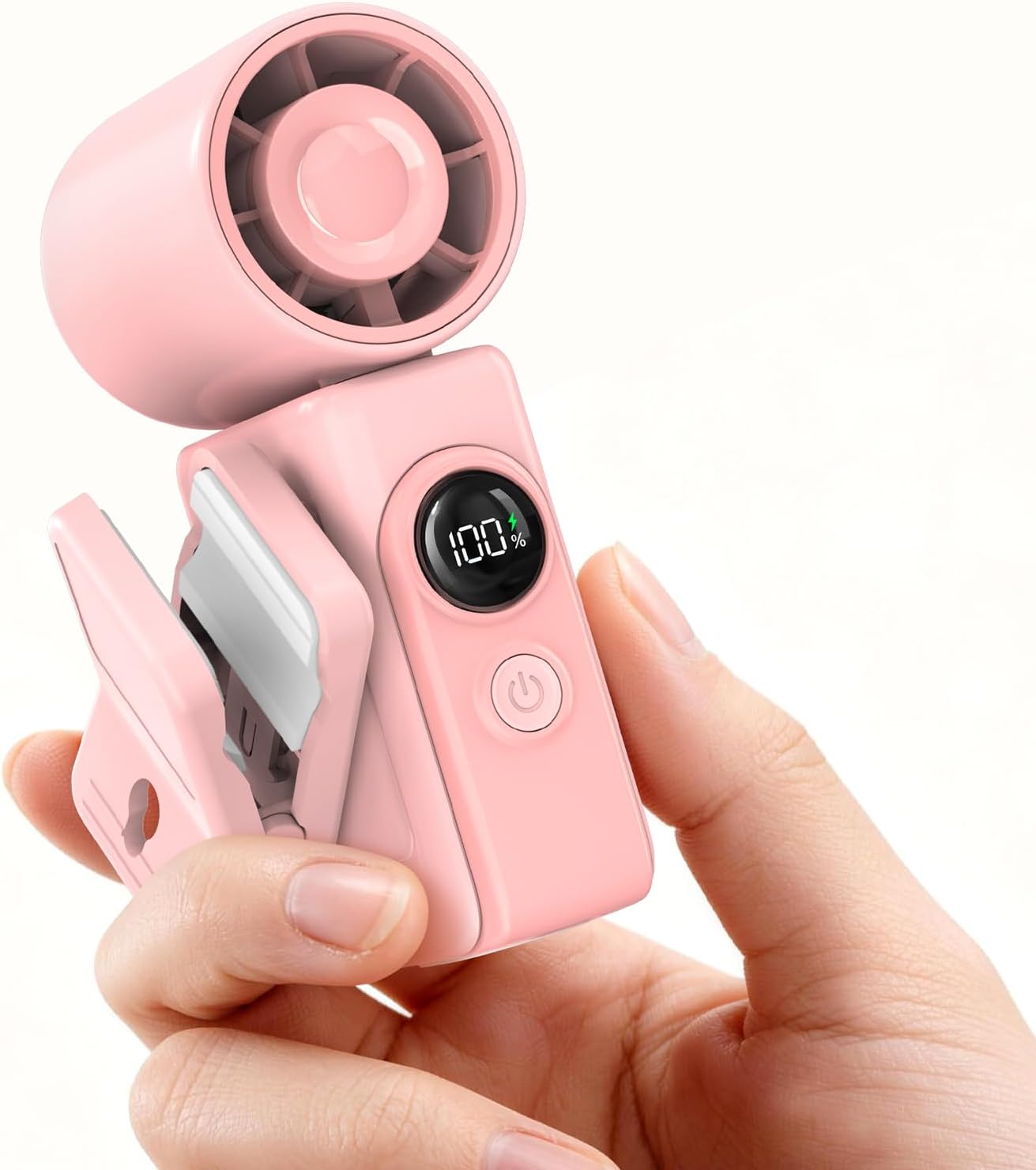 Portable Clip-On Mini Fan, Personal Handheld Fan for Stroller w/ LED Screen | Hands-Free, 360°Rotatable Clip, Turbo 13500RPM,4 Wind,USB Rechargeable, Travel Lash Beach Concert Ideal, Gifts for Women Girl