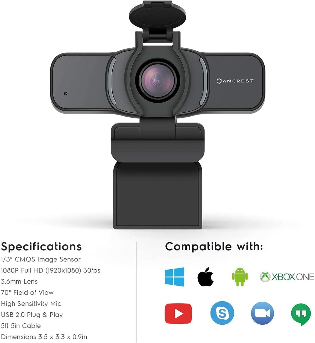 Amcrest 1080P Webcam with Microphone & Privacy Cover, Web Cam USB Camera, Computer HD Streaming Webcam for PC Desktop & Laptop w/Mic, Wide Angle Lens & Large Sensor for Superior Low Light (AWC201-B)