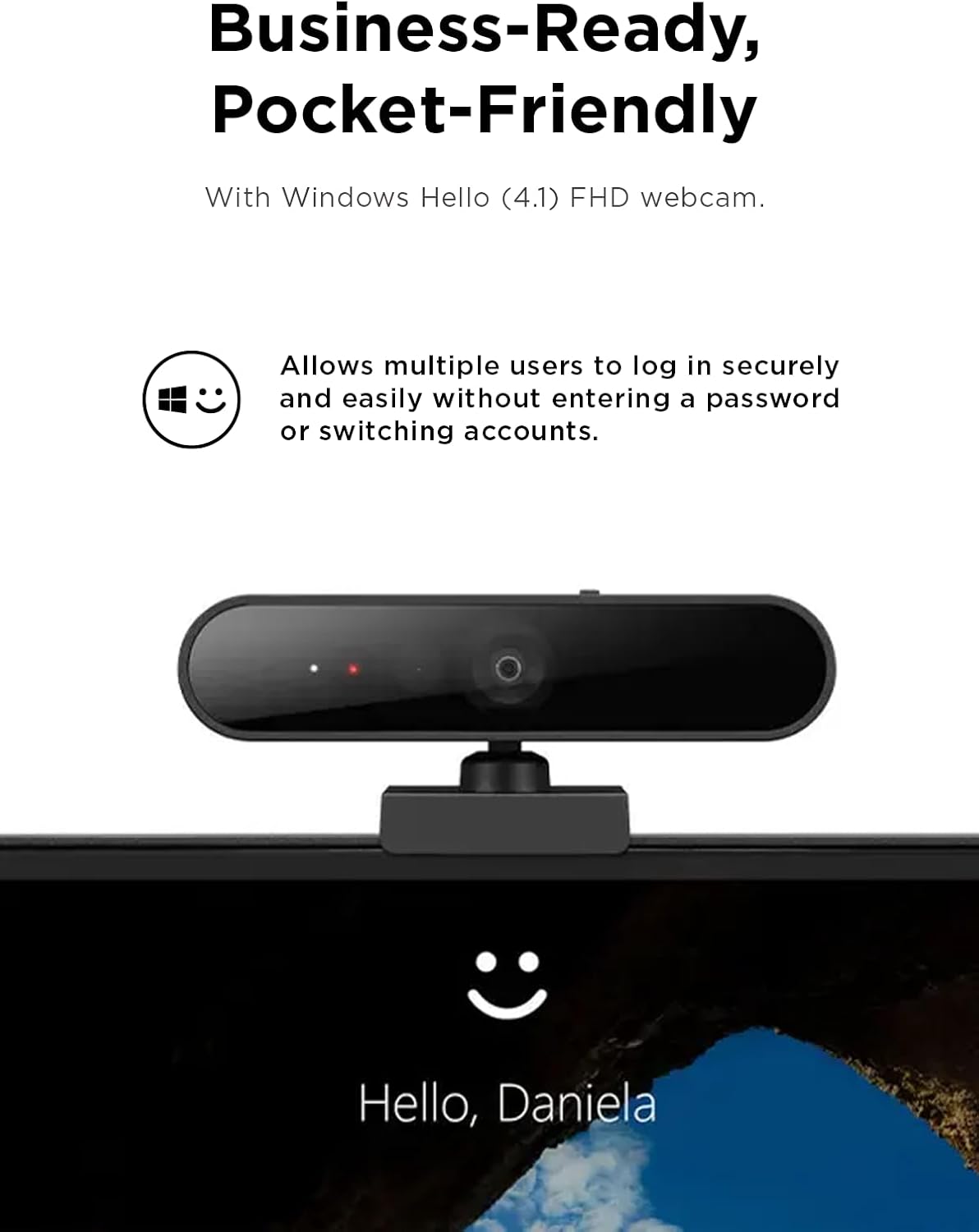 Lenovo Performance FHD 1080p Webcam USB-C,Log-on with Windows Hello, Dual Microphones, 95 Degree Lens and 4X Digital Zoom, Sliding Privacy Shutter, Black