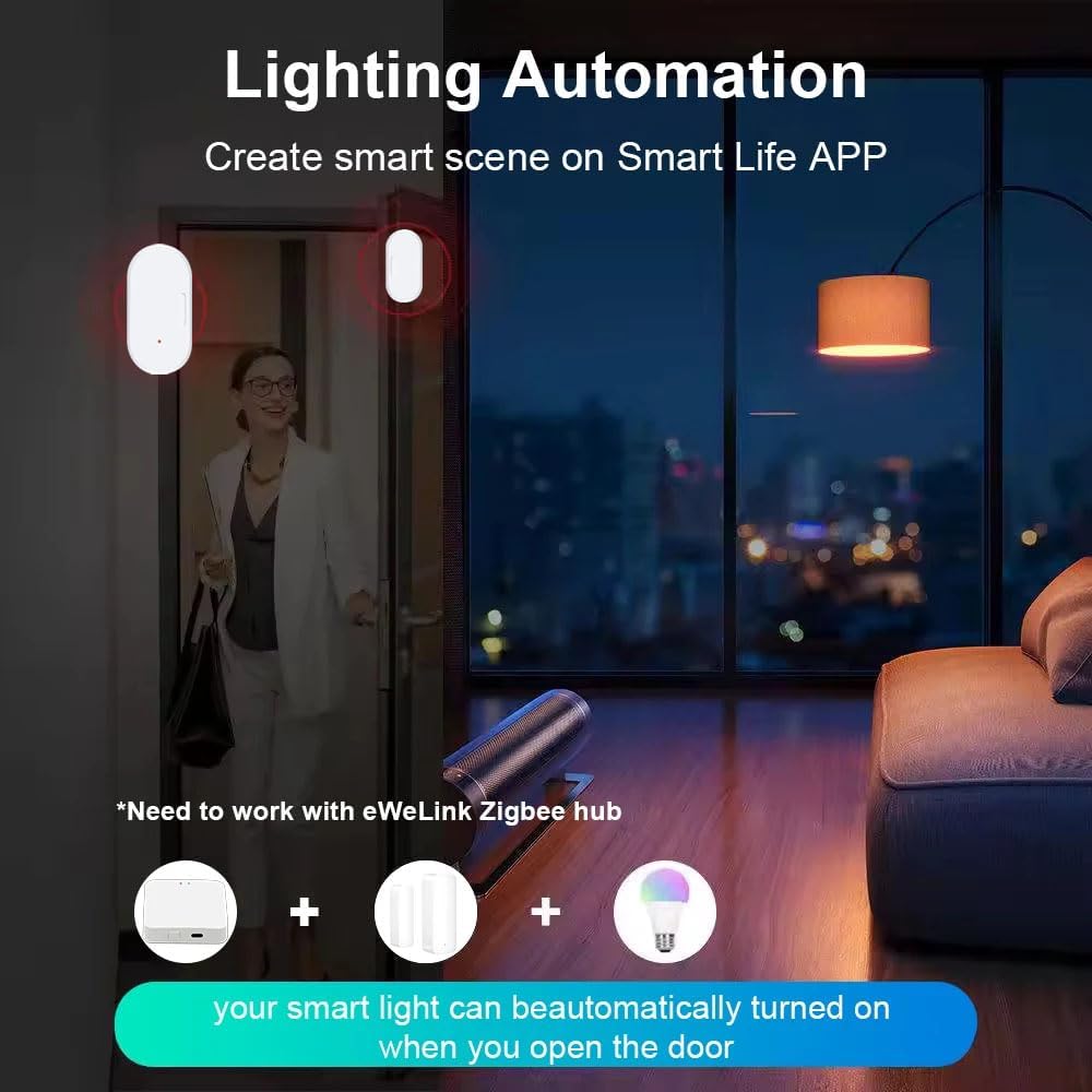Haozee Door and Window Sensor, Requires Zigbee Hub | Zigbee Connection, Wireless Detector for Alarm Systems and Smart Homes, Compatible with Home Assistant Zigbee2mqtt