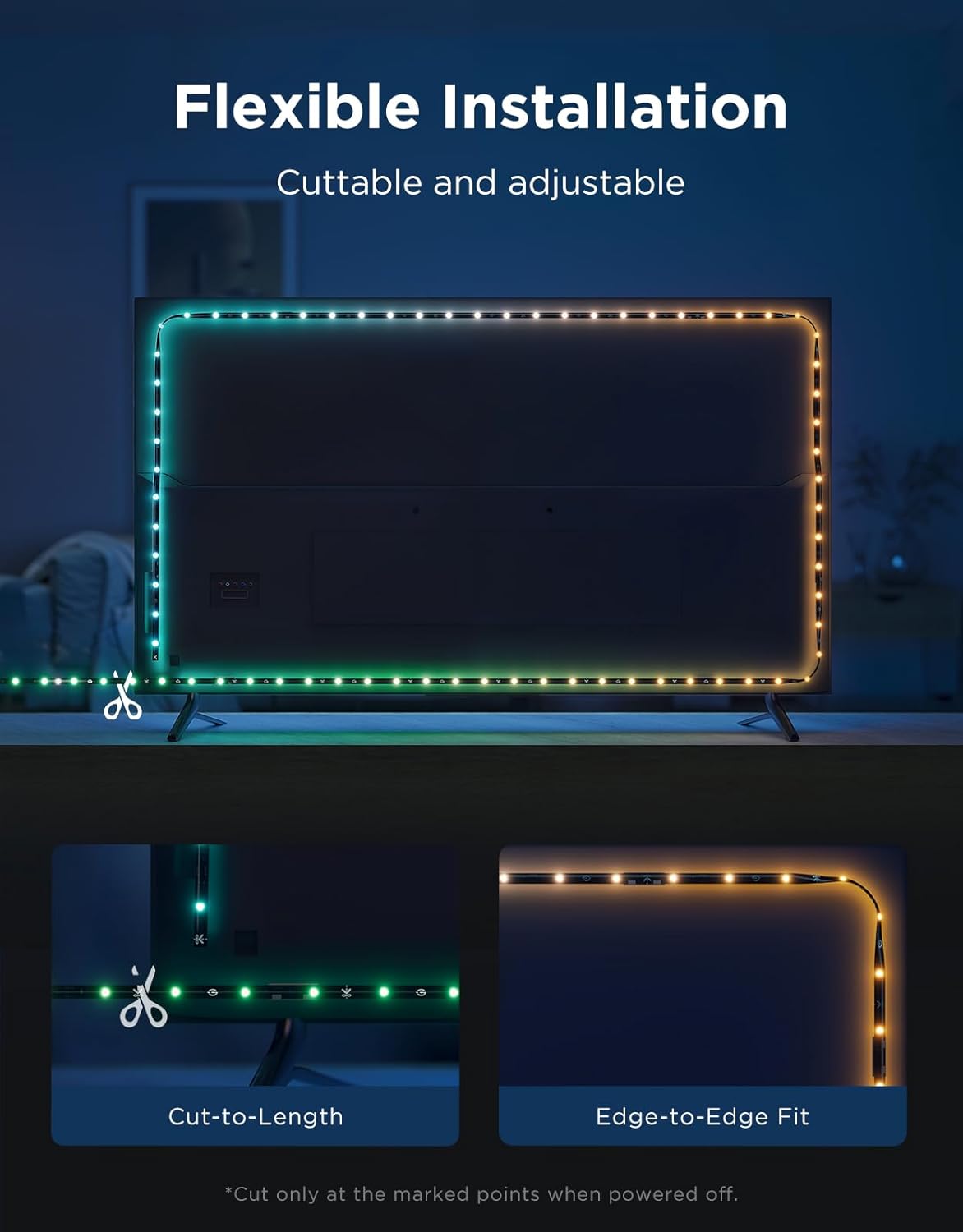 Govee TV LED Backlight 2, 14.4ft Cuttable TV Lights for 32-70 Inch TVs | RGBWIC LED Strips Lights for Monitors, Support 210+ Scene Modes & Music Sync，Smart APP and Voice Control, Easy Intall