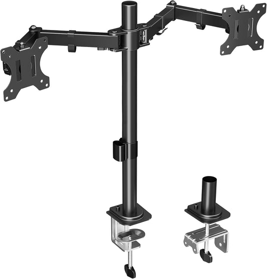 MOUNTUP Dual Monitor Desk Mount, Max 32 Inch up to 17.6lbs, Fully Adjustable Dual Monitor Arm for 2 LCD Screens, Double Monitor Stand with C-Clamp and Grommet Base