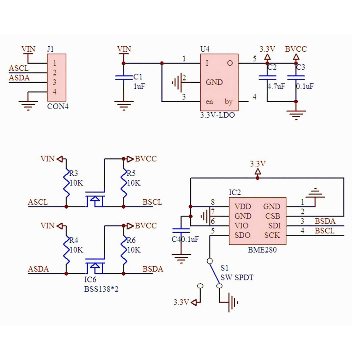 2PCS BME280 5V Sensor Module Atmospheric Pressure Temperature Humidity Sensors I2C SPI Breakout GY-BME280