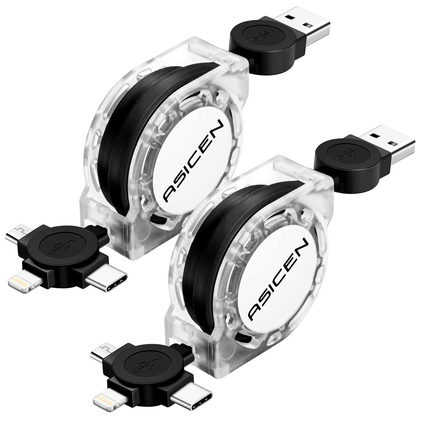 3 in 1 Retractable Multi Charging Cable, Fast Charging Cord, 2Pack,3.3Ft | USB Cable Phone Multiple Charger with USB C/Lightning/Micro, Travel Car Accessories for iPhone 17 16 15 14/Samsung/Kindle/Car