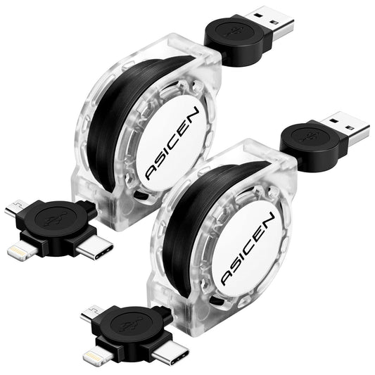 3 in 1 Retractable Multi Charging Cable, Fast Charging Cord, 2Pack,3.3Ft | USB Cable Phone Multiple Charger with USB C/Lightning/Micro, Travel Car Accessories for iPhone 17 16 15 14/Samsung/Kindle/Car