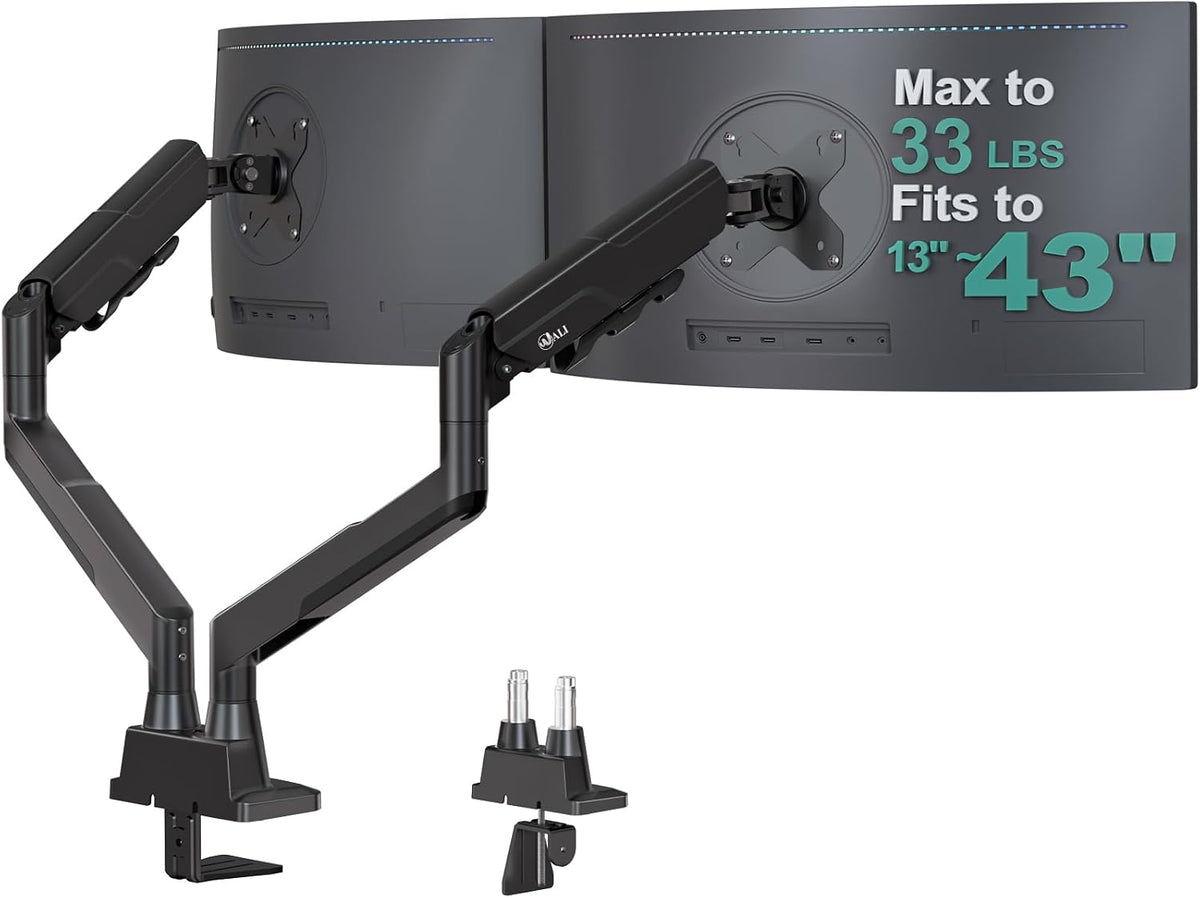 WALI Longer Dual Monitor Arm for 13-43 inch Curved Screens, 33 lbs per Arm
