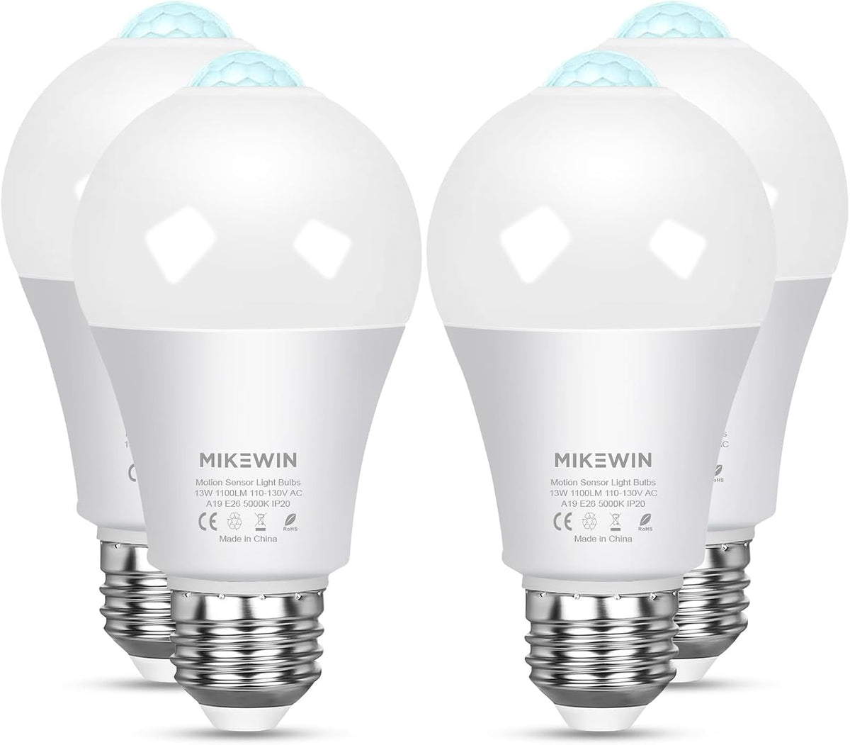 Motion Sensor Light Bulbs, 100W Eq., E26, 110-130V, 5000K, 4Pack
