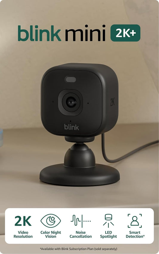 Blink Mini 2K+ (newest model) – Plug-in Home & Pet Indoor Security Camera with 2K video resolution, night vision, enhanced audio, motion detection – 3 cameras (Black)