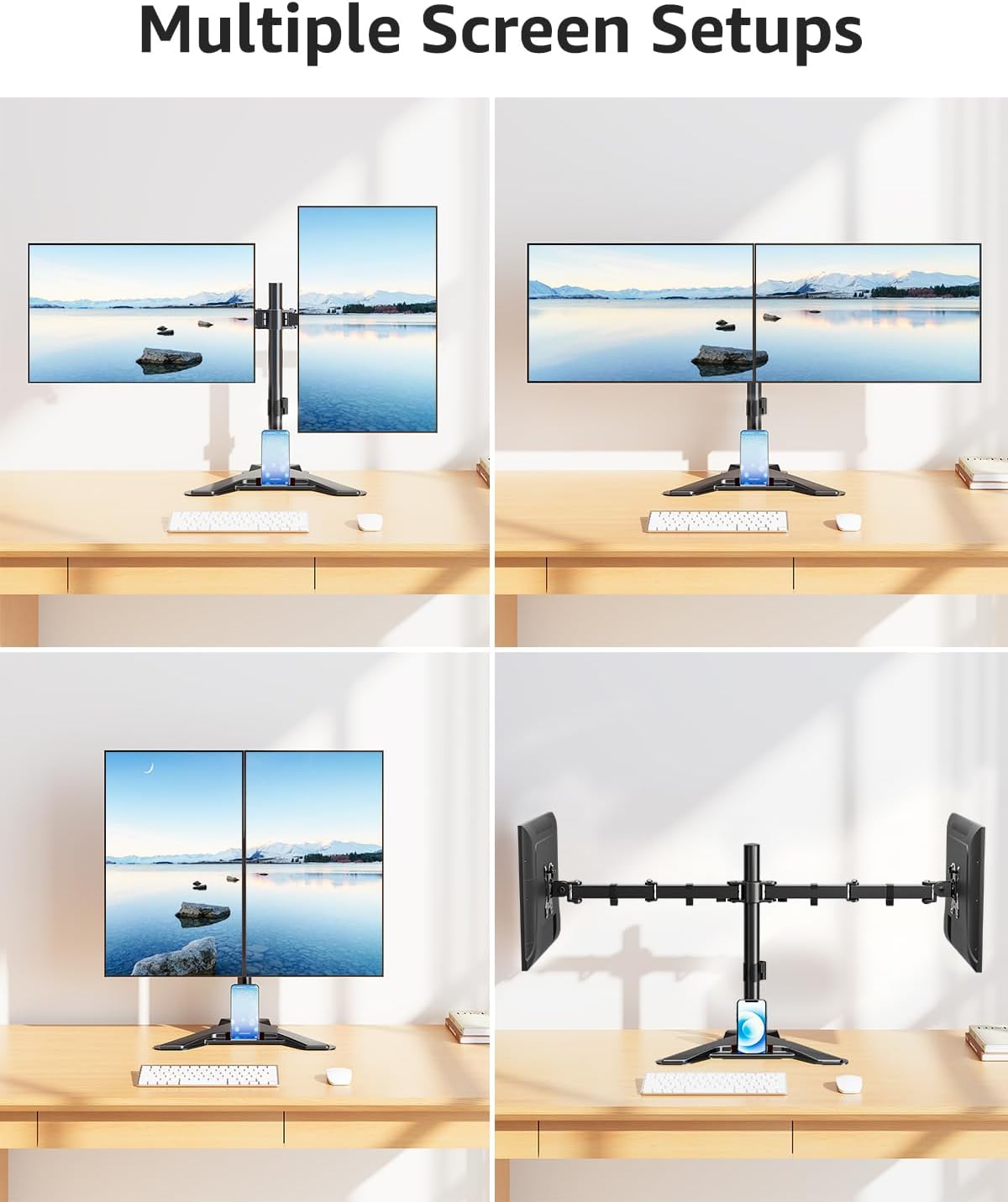 MOUNTUP Dual Monitor Stand - Freestanding & Height Adjustable Monitor Desk Mount, Steady VESA Mount Holds Max 17.6 lbs, Computer Monitor Stand for 2 Screens up to 27 inches, For Home Office
