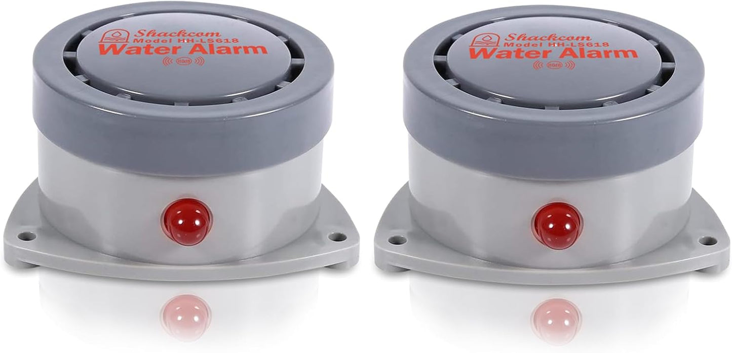Water Leak Detector 2 Pack, Shackcom Water Alarm 110DB, Wireless, Waterproof & Battery-Operated, Audio and Light Alerts for Bathroom, Kitchen & Home Security ( Battery Not Included )