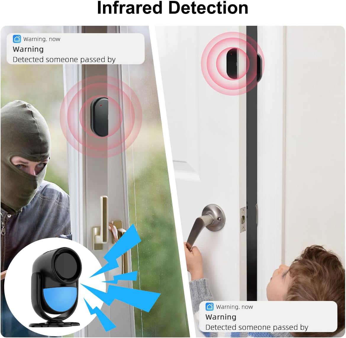 125dB WiFi PIR Motion Sensor Alarm Indoor, with Wireless DIY Smart Door/Window Alarm for Home Security with Phone APP Alert 4 Pieces-Kit, for Driveway, Shed, Home, Van, Shop