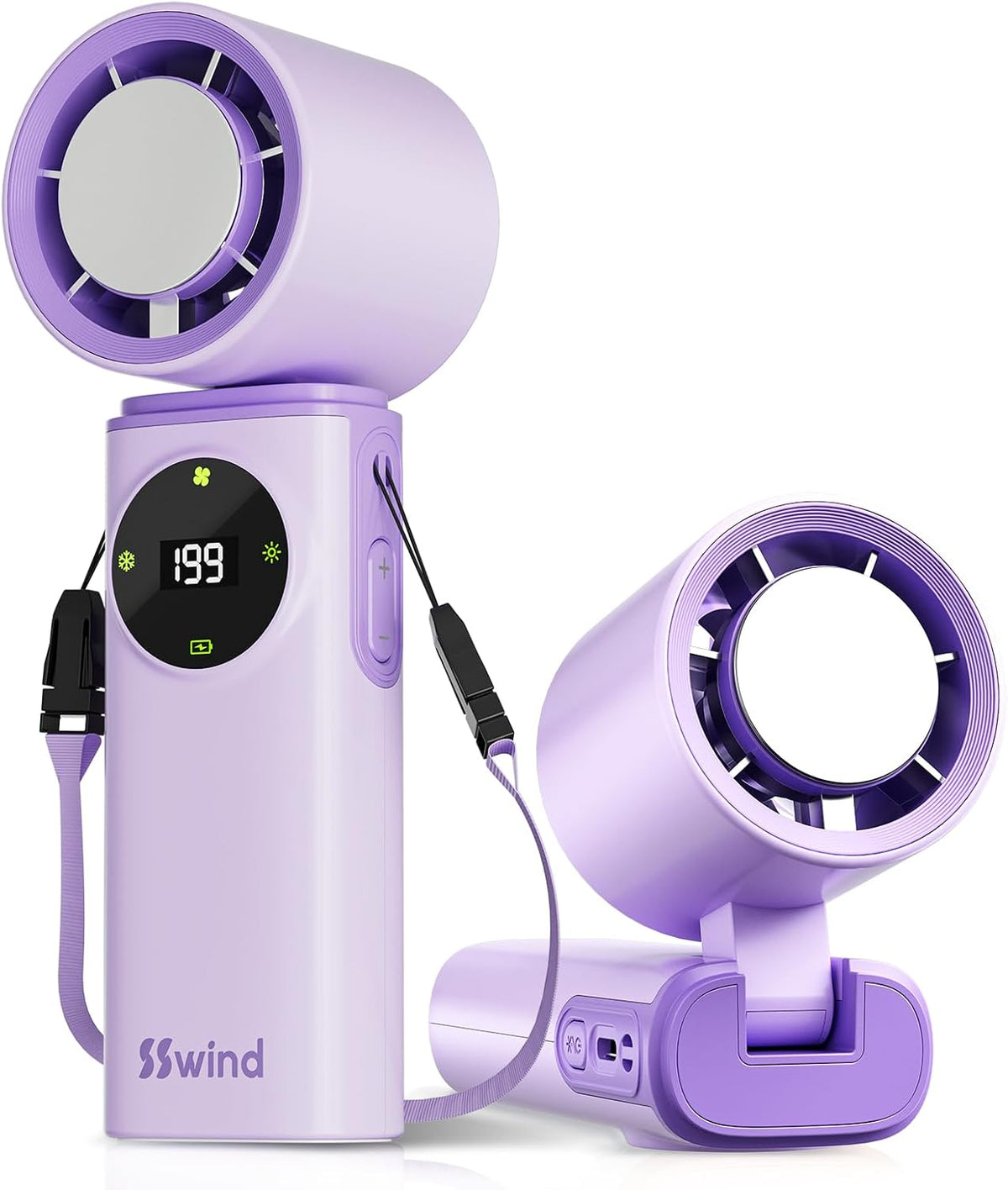 6000mAh Portable Handheld Fan with Ice Cooling, 199 Levels Stepless Speed, 20H Long Battery Life, 20000RPM Turbo Fan Rechargeable Personal Mini Fan for Travel, Outdoor, Makeup (Purple)