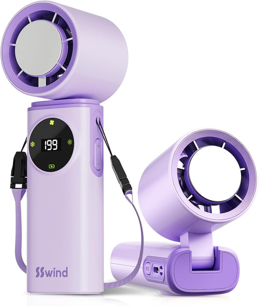 6000mAh Portable Handheld Fan with Ice Cooling, 199 Levels Stepless Speed, 20H Long Battery Life, 20000RPM Turbo Fan Rechargeable Personal Mini Fan for Travel, Outdoor, Makeup (Purple)
