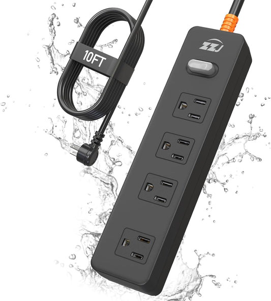 Outdoor Power Strip Weatherproof, 10FT Extension Cord with 4 Outlets