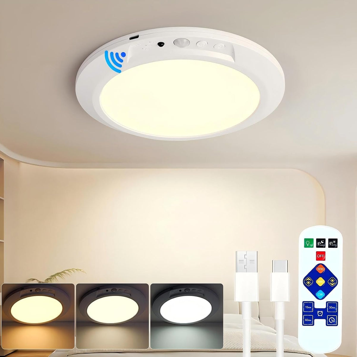 Rechargeable Ceiling Light Motion Sensor Closet Light Battery Operated
