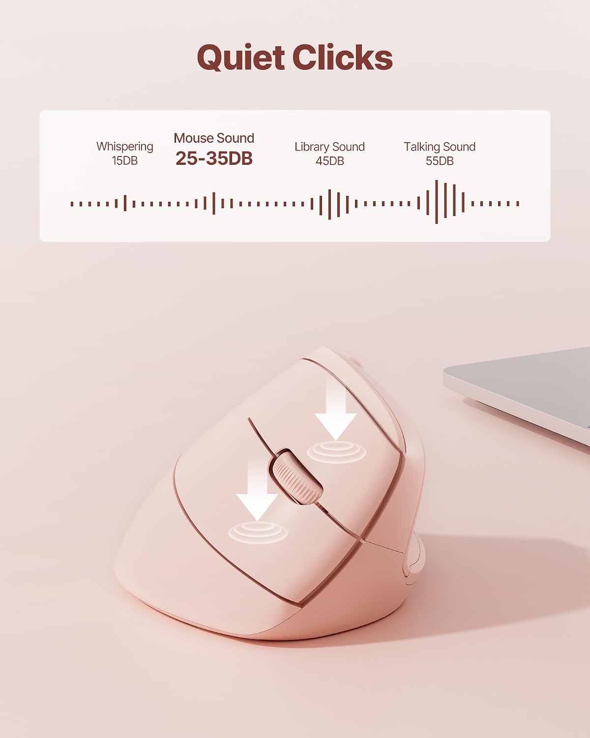 Ergonomic Mouse, USB+Bluetooth Dual Connection, Wireless Vertical Mouse for Reducing Wrist Pain, 1000/1600/2400 DPI, Ergo Mouse with Quiet Click for Windows Mac OS PC Computer Laptop, Pink
