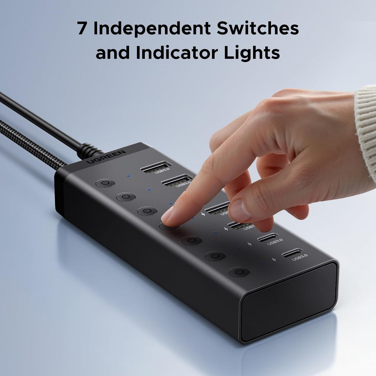 UGREEN 7-in-1 Powered USB 3.0 Hub, 7 Ports, 5xUSB-A and 2xUSB-C, 5Gbps