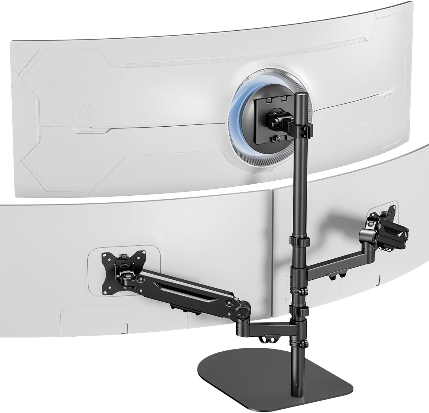 PUTORSEN Quad Monitor Stand for 4 Screens, 17-32", 19.8 lbs Each | Stacked 4-Screen Desk Mount with Full-Motion Arms, VESA 75/100, Tilt, Swivel & Rotation, Larger Base with Phone Slot, Black
