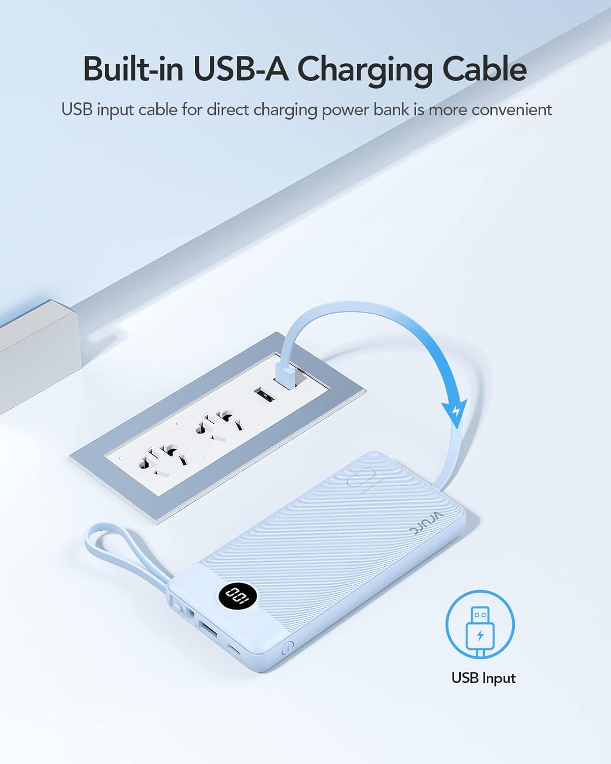 VRURC Portable Charger for iPhone, Built in 4 Cables Power Bank 10000mAh | Compact USB C Charging Bank 5 Outputs for Multi Devices,Travel Essential for Hiking Camping Business Cruise Ship-Blue