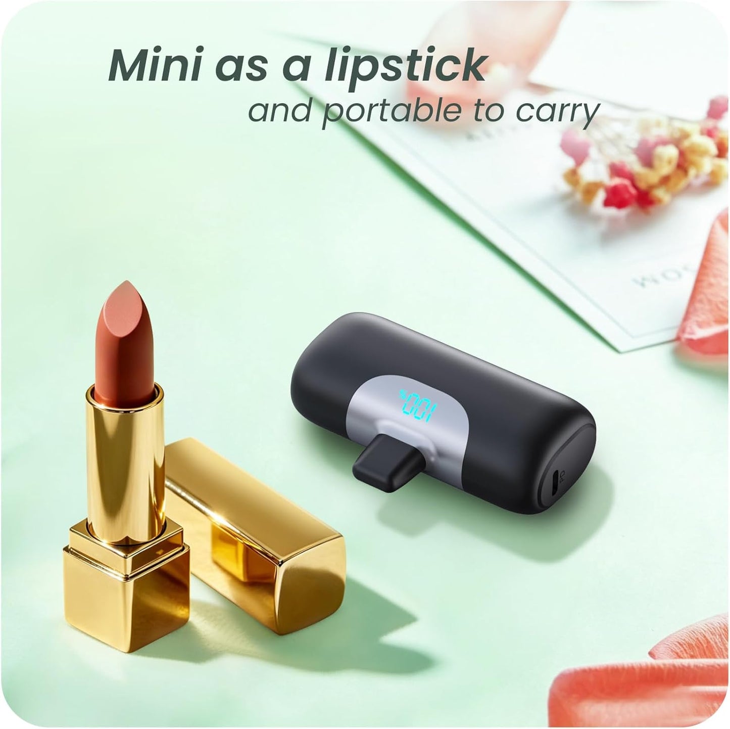 [2-Pack]5500mAh Portable Charger for iPhone 17/16, LCD Display USB C Mini Power Bank, PD Fast Charging Travel Lipstick Sized Battery Pack for iPhone 17/16/15 Pro Max, Samsung Galaxy S25/S24, Pixel etc