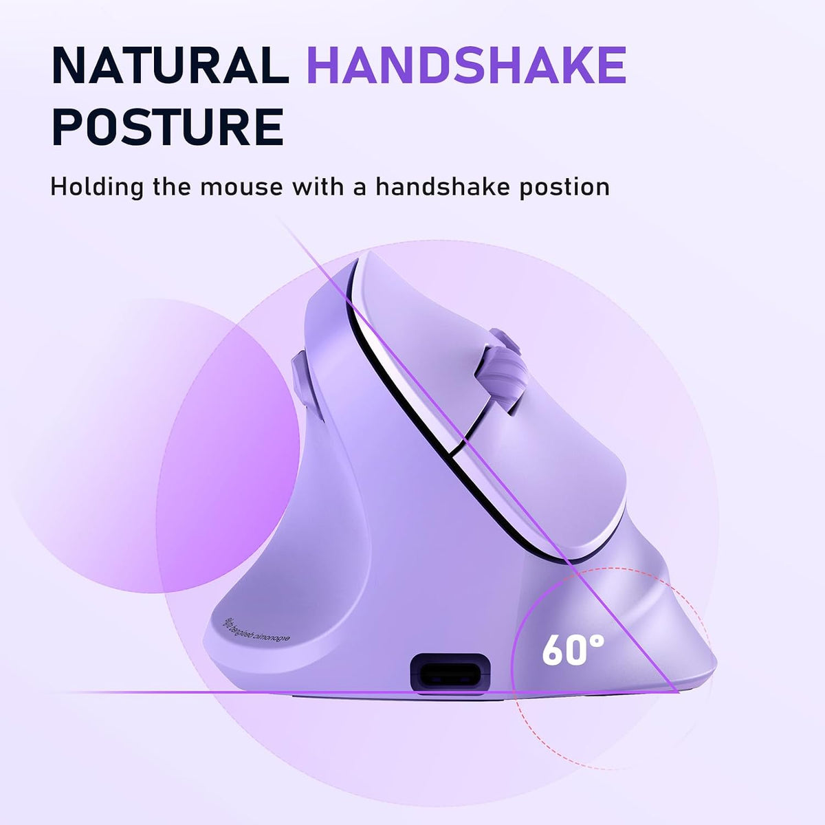 MEETION Left-Handed Wireless Ergonomic Vertical Mouse, Rechargeable -Purple | Dual Bluetooth 5.2/3.0 + USB, RGB lighting, 4 adjustable DPI, compatible with Windows, Mac, PC, iPad and tablets