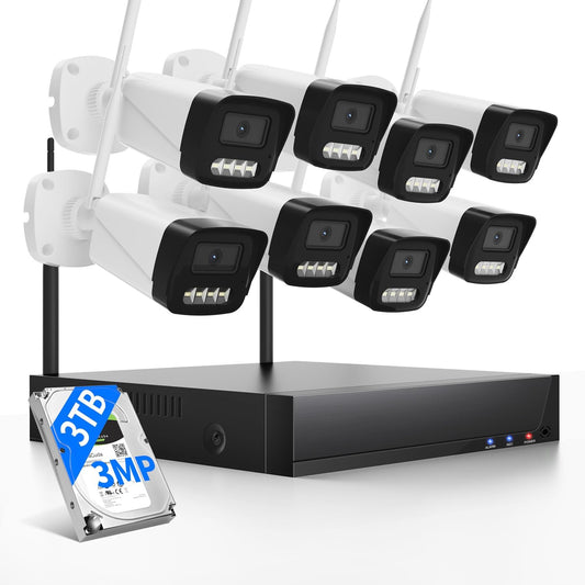 10CH WiFi Wireless Security Camera System with 8 3MP Cameras
