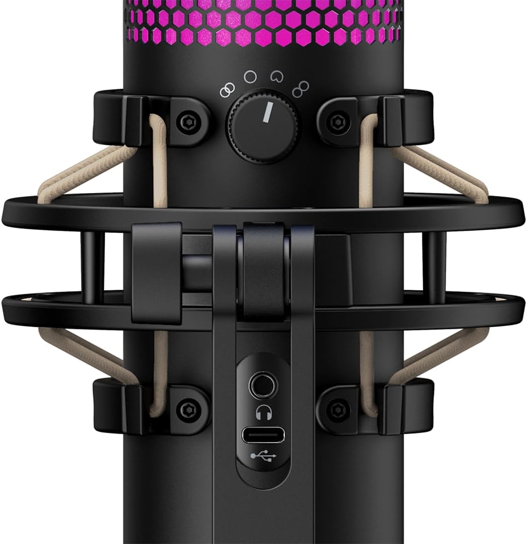 HyperX QuadCast S Condenser Microphone - Customizable RGB Touch-to-Mute, Anti-Vibration, Pop Filter, 4 Polar Patterns, USB, for Streaming and Content Creation, Black (4P5P7AA)