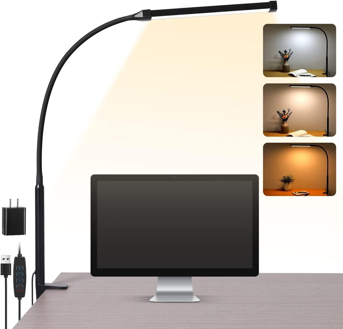 Voncerus LED Desk Lamp with Clamp, Clip on Lights for Home Office, White