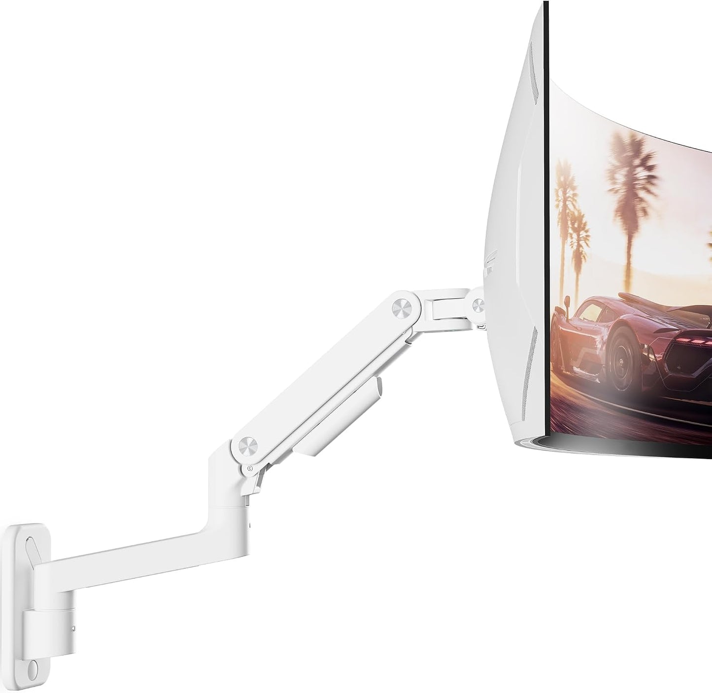 ARES WING Wall Mount Monitor Arm for 17-49 Inch Ultrawide Screens, White | Heavy Duty Single Monitor Arm Holds 44 lbs, Fully Adjustable Gas Spring Monitor Wall Mount, 75x75/100x100 VESA Mount