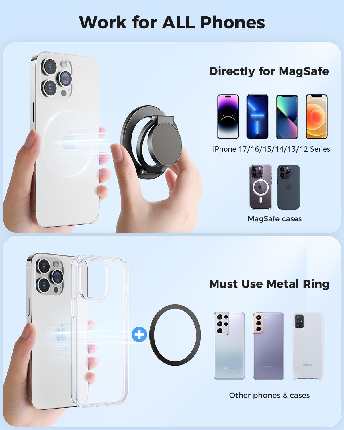 SUPERONE Dual-Sided Magnetic Ring Holder for Gym MagSafe Stand & Phone Grip | Ring holder & Kickstand for iPhone 17/16/15/14/13/12 MagSafe Dual magnets stick to gym equipment, car mounts & metal surfaces