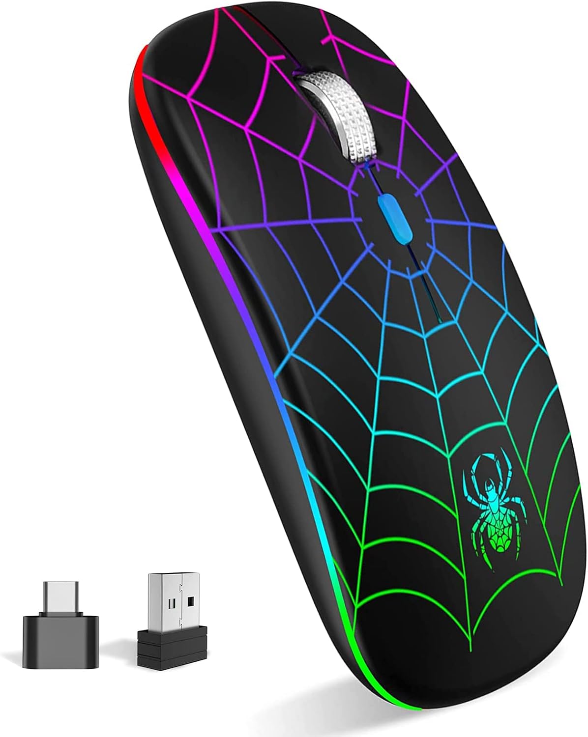 MMK for Wireless Mouse-Black | Led Mouse with USB and Type C Receiver, 3 Adjustable DPI Wireless Computer Mouse for Mac Book, Laptop, Desktop,Windows, PC